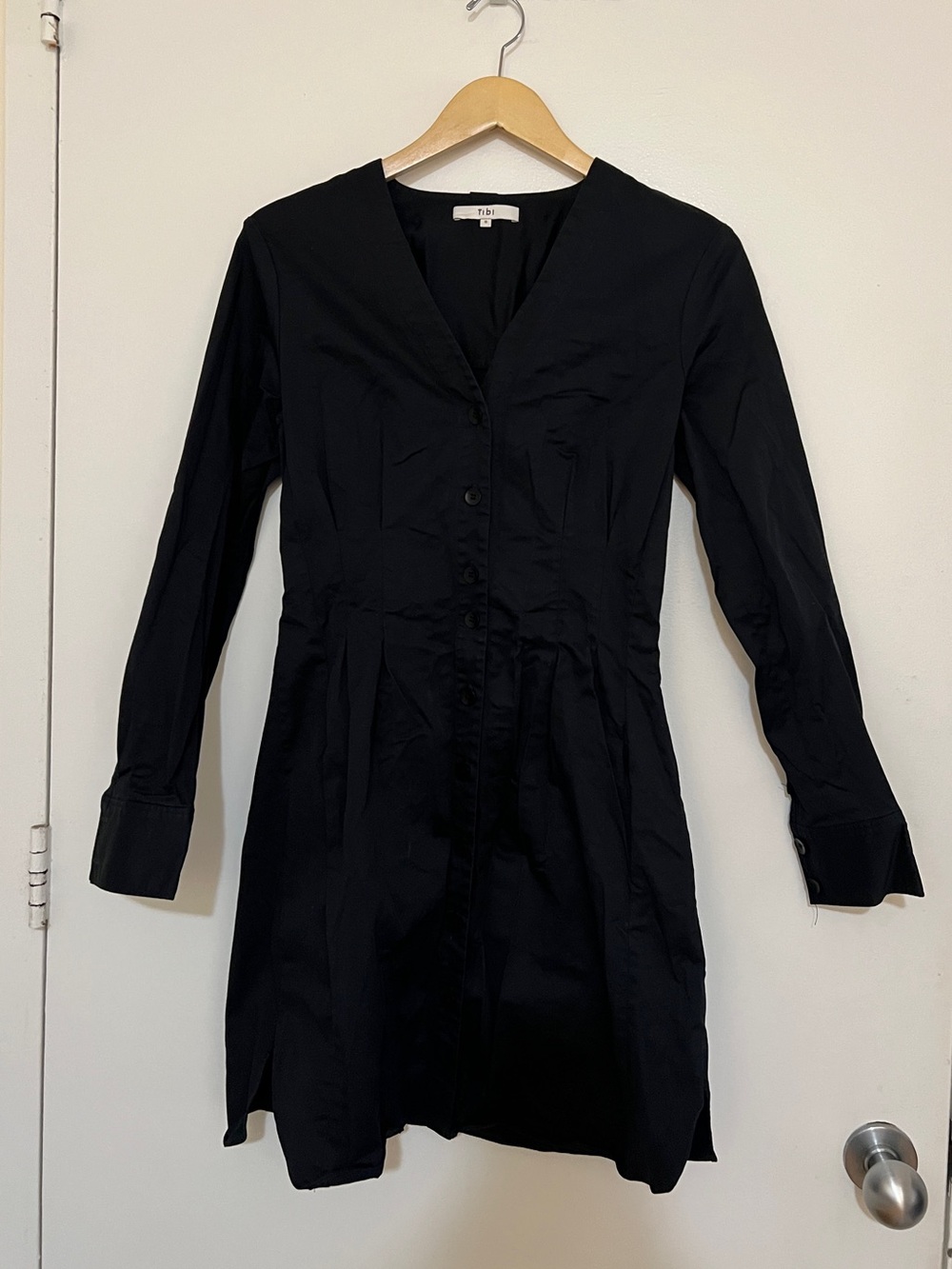 Tibi Black Long-Sleeve Button-Front Dress